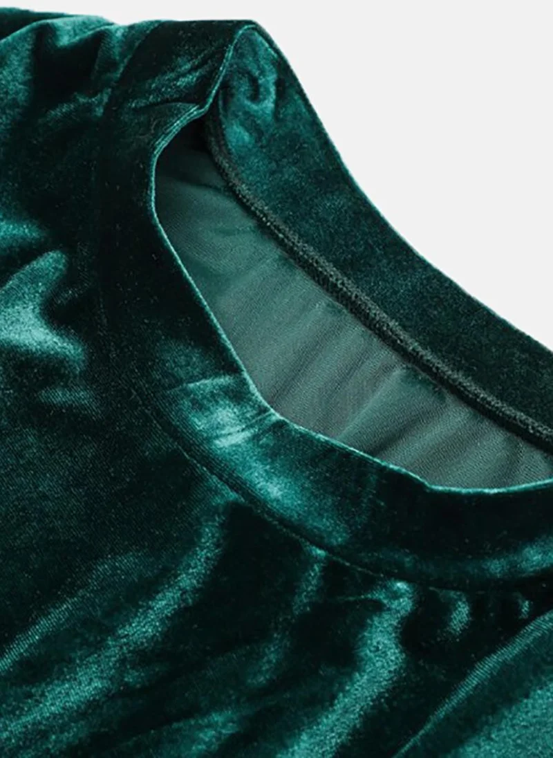 يونيكي Green Bodycon Solid Crew Neck Long Sleeve Dress