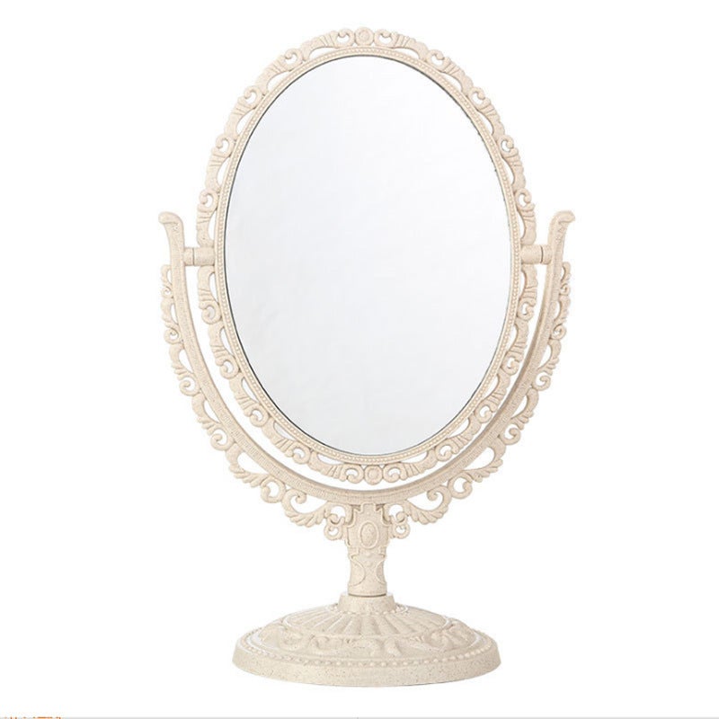Round Oval Double-Sided Rotating Table Mirror Retro Imitation Gold Imitation Silver Desktop Dressing Mirror Lace Makeup Mirror - Image 5