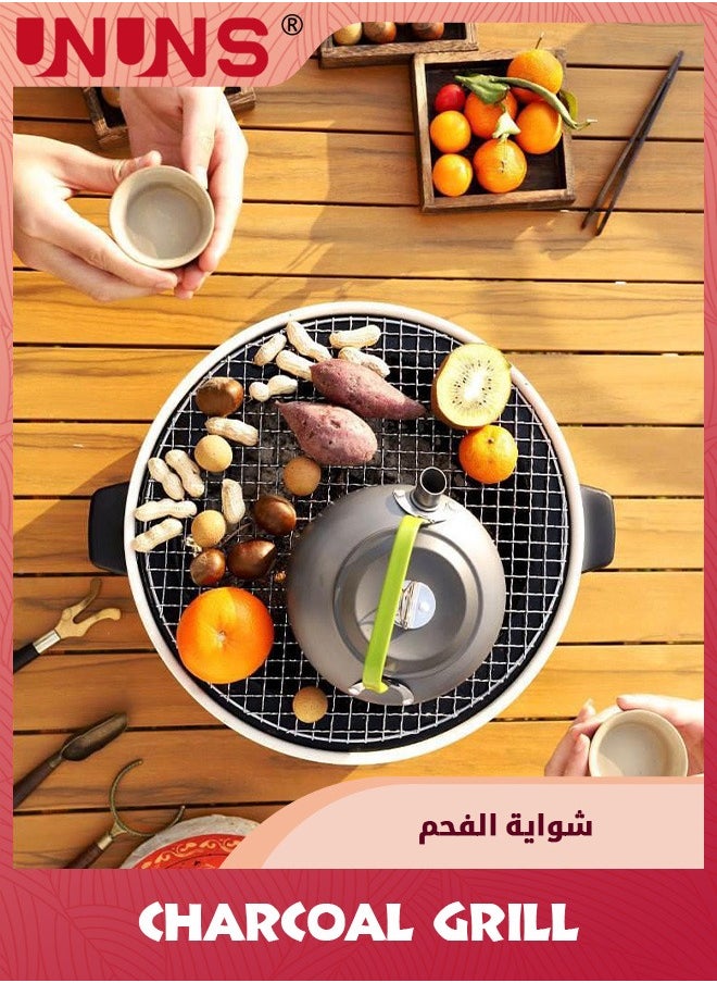 UNUNS شواية فحم للشواء، شواية فحم متعددة الوظائف مقاس 12 بوصة مع أرجل قابلة للطي، موقد شواية منزلي محمول للتخييم، شواية مدخن على الطاولة للتخييم في الهواء الطلق والحفلات المنزلية  - Image 4