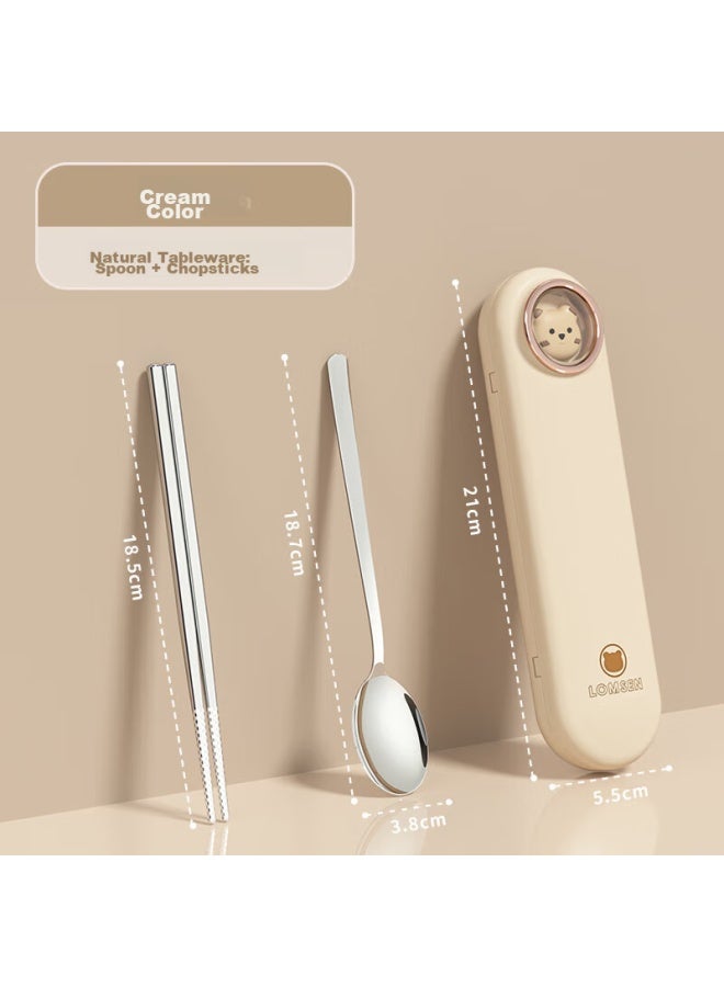 Jing Yan Xuan Jing Yanxian 304 Stainless Steel Spoon And Chopsticks Set, Individual Chopsticks For Home Use, Convenient Tableware Box, Premium Divided Chopsticks - Image 1