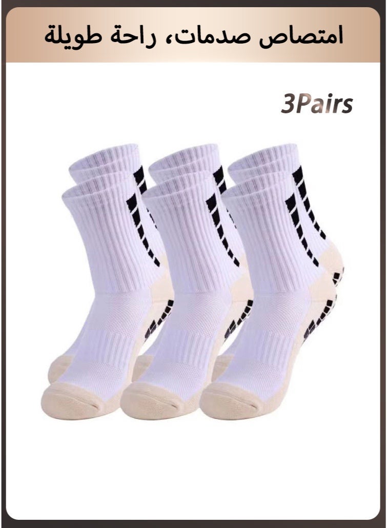جوارب كرة القدم المقاومة للانزلاق للرجال - 3 أزواج جوارب رياضية سميكة ماصة للصدمات مع تهوية ومقاومة للرائحة، للكرة القدم والنادي الرياضي والارتداء اليومي - Image 1