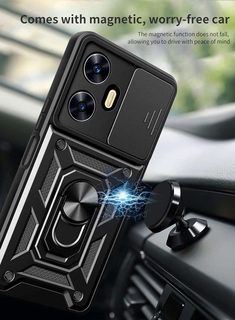 Case for Realme C55 4G with Slide Camera Cover, Dual Layer Shockproof Silicone Case Military Grade Hard PC Back Cover for Realme C55 4G (Black) - Image 3