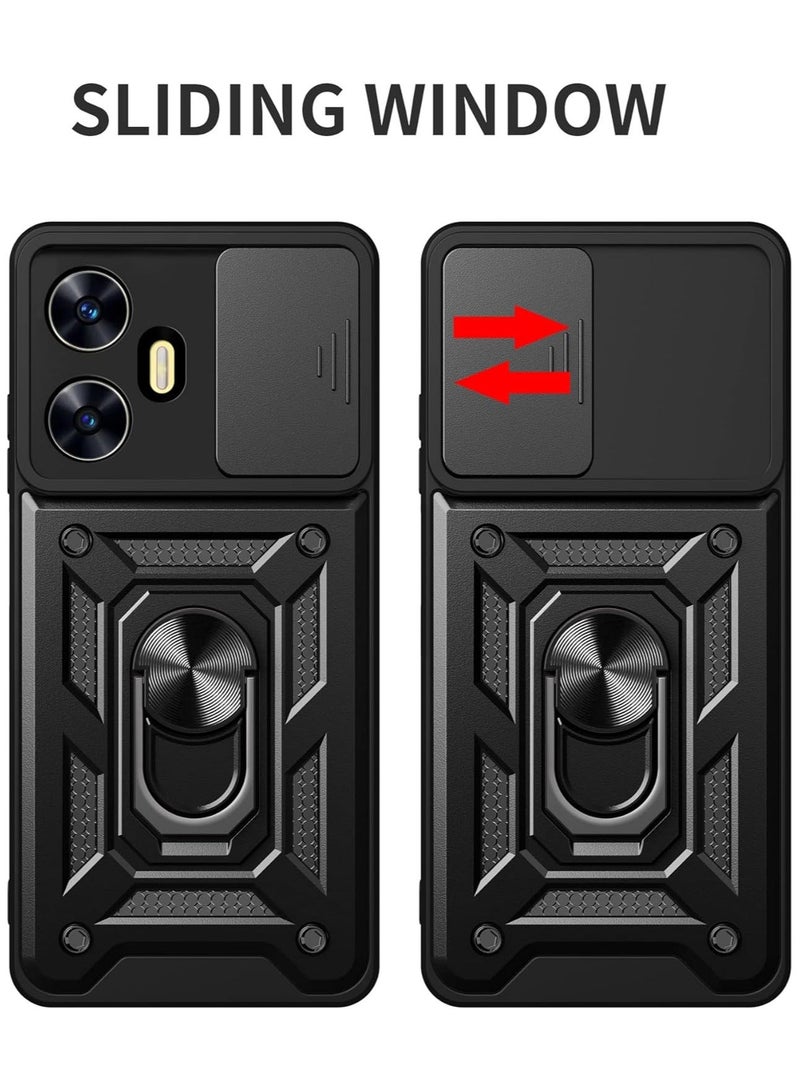 Case for Realme C55 4G with Slide Camera Cover, Dual Layer Shockproof Silicone Case Military Grade Hard PC Back Cover for Realme C55 4G (Black) - Image 4