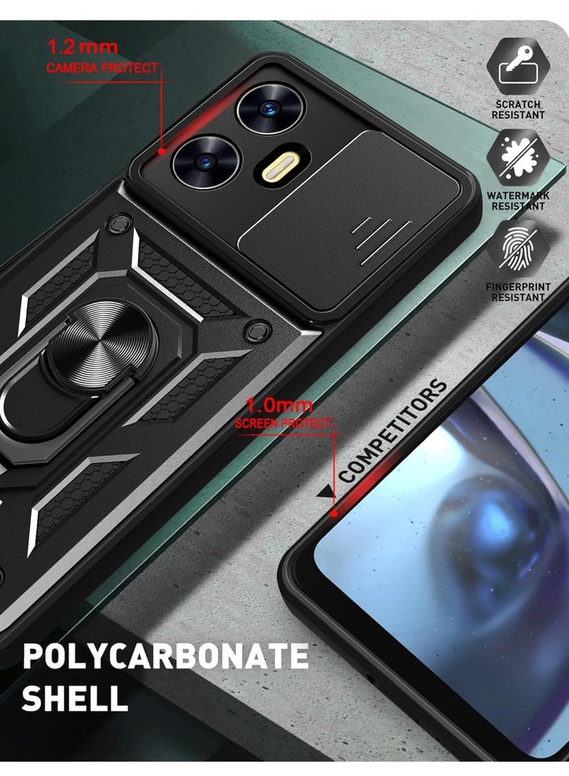 Case for Realme C55 4G with Slide Camera Cover, Dual Layer Shockproof Silicone Case Military Grade Hard PC Back Cover for Realme C55 4G (Black) - Image 5