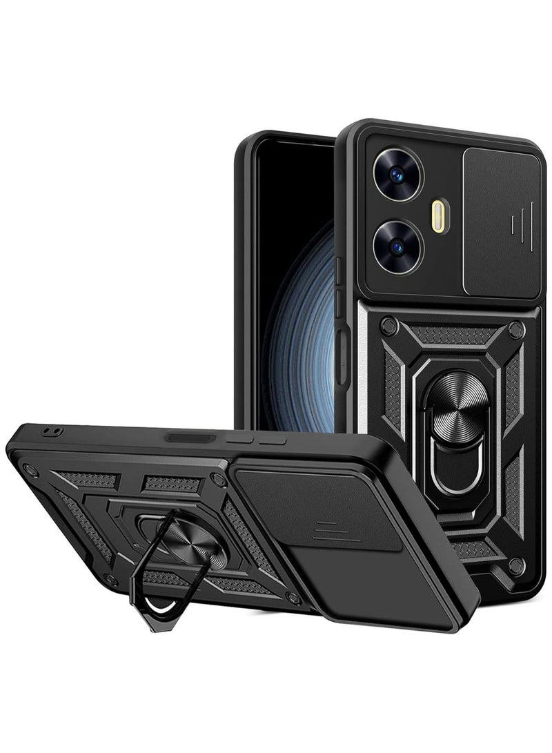 Case for Realme C55 4G with Slide Camera Cover, Dual Layer Shockproof Silicone Case Military Grade Hard PC Back Cover for Realme C55 4G (Black) - Image 1