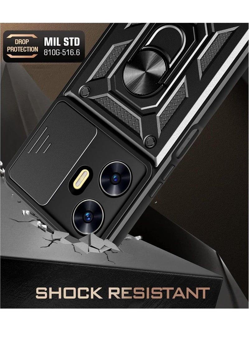 Case for Realme C55 4G with Slide Camera Cover, Dual Layer Shockproof Silicone Case Military Grade Hard PC Back Cover for Realme C55 4G (Black) - Image 2