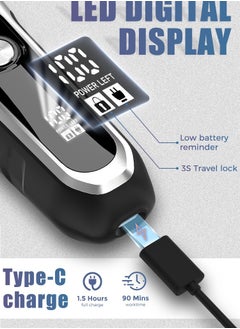 Generic Electric Shaver, Wet & Dry, Rechargeable, Cordless Foil Shaver, trim beards and hair razors Precision razor for perfect trimming of cheeks，chin and neck edges Cheeks, 3s Travel Lock function,Black grey  - Image 3