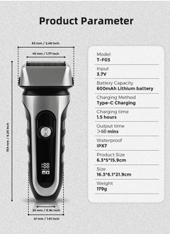 Generic Electric Shaver, Wet & Dry, Rechargeable, Cordless Foil Shaver, trim beards and hair razors Precision razor for perfect trimming of cheeks，chin and neck edges Cheeks, 3s Travel Lock function,Black grey  - Image 2