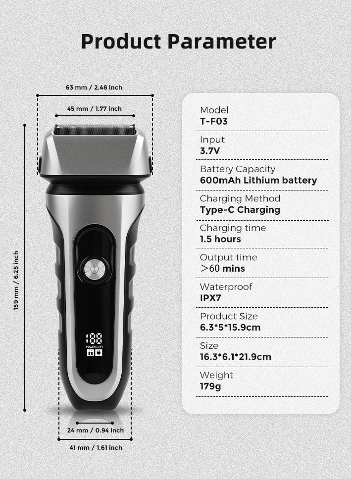 Generic Electric Shaver, Wet & Dry, Rechargeable, Cordless Foil Shaver, trim beards and hair razors Precision razor for perfect trimming of cheeks，chin and neck edges Cheeks, 3s Travel Lock function,Black grey  - Image 2