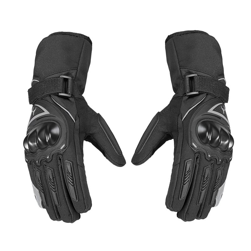 Winter Motorcycle Gloves Black L: Double Finger Touch Screen Design - Reflective Strip Thermal Motorcycle Gloves for Cold Weather Night Riding - Image 1