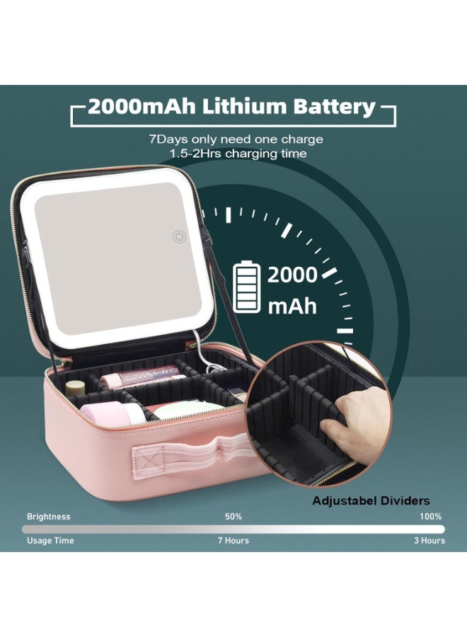 Travel makeup case with a magnetically removable 360-degree illuminated mirror and LED lighting. - Image 2