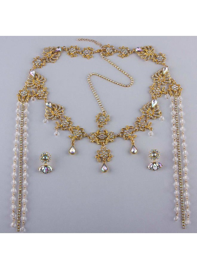 CROWN GUIDE Bridal Headband and Earrings Crystal Jewelry Set Wedding Headpiece for Women Brides Tiara Rhinestone Hair Accessories Gold - Image 3