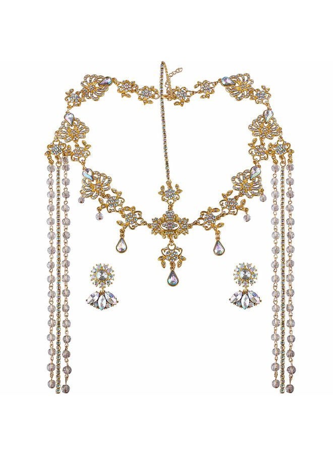 CROWN GUIDE Bridal Headband and Earrings Crystal Jewelry Set Wedding Headpiece for Women Brides Tiara Rhinestone Hair Accessories Gold - Image 1