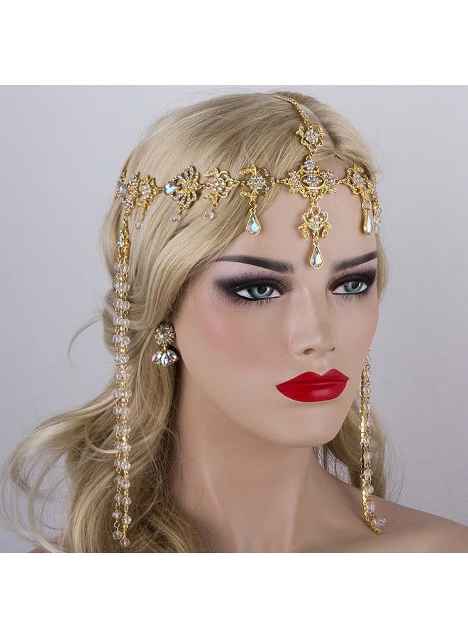 CROWN GUIDE Bridal Headband and Earrings Crystal Jewelry Set Wedding Headpiece for Women Brides Tiara Rhinestone Hair Accessories Gold - Image 2