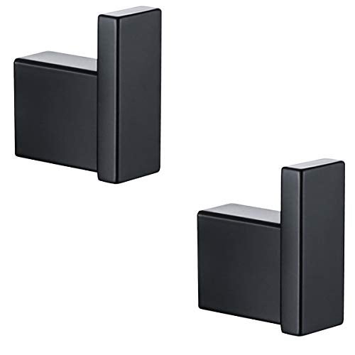 RANDOM Matte Black Towel Hooks for Bathrooms Kitchen Black Hooks for Hanging 2 Pack SUS 304 Stainless Steel Wall Hooks Modern Bathroom Hardware Accessories Coat Robe Hook Wall Mounted.96009-8MB - Image 1