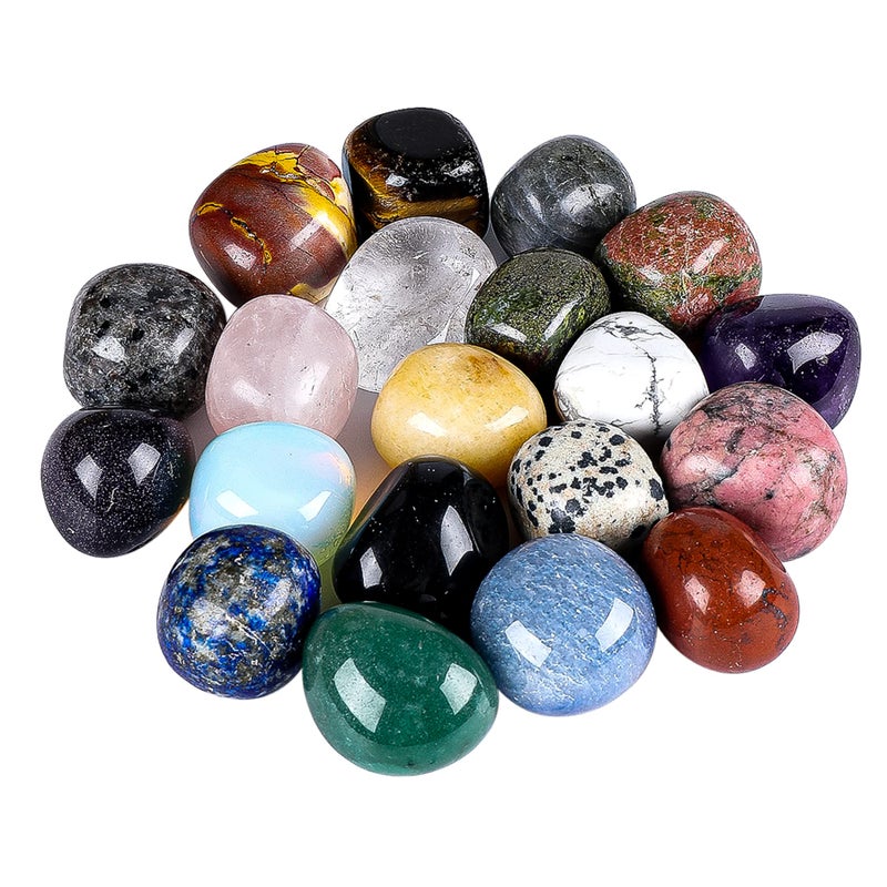 Ebristar Tumbled Stones and Crystals Bulk 20 PCS 12 1 Size Random Assorted of Natural Tumbled Polished Gemstones for Jewelry Making Decoration Healing Stone Reiki Chakra Mixed Stones