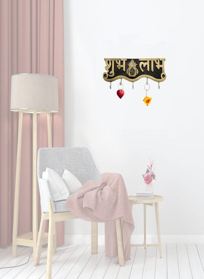 Zeetab Shubh Labh Key Holder | Antique Swastik Key Stand Brass Metal Wall Mount Hanger 6 Hooks | Home Decor Gift - Image 3