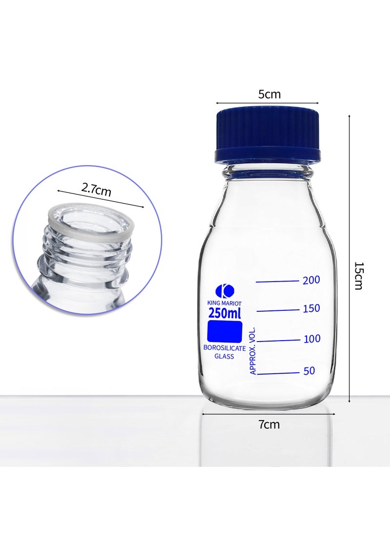King Mariot 6 Pcs King Mariot 250ml Glass Round Storage Reagent Bottle with Screw Cap | Wide Mouth and outlet ring for Drip-free Pouring | Autoclaved up to 140°c | For Biology Chemistry Laboratory  - Image 2