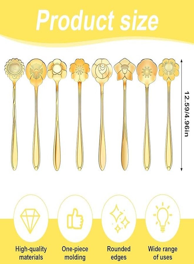 Styllent 8 Pcs Gold Flower Coffee & Tea Spoons Set with Elegant Floral Designs Premium Stainless Steel Mini Dessert Sugar Spoons 4.96 Inch for Coffee Tea Ice Cream Stirring Home Office Gifting ForAll! - Image 4