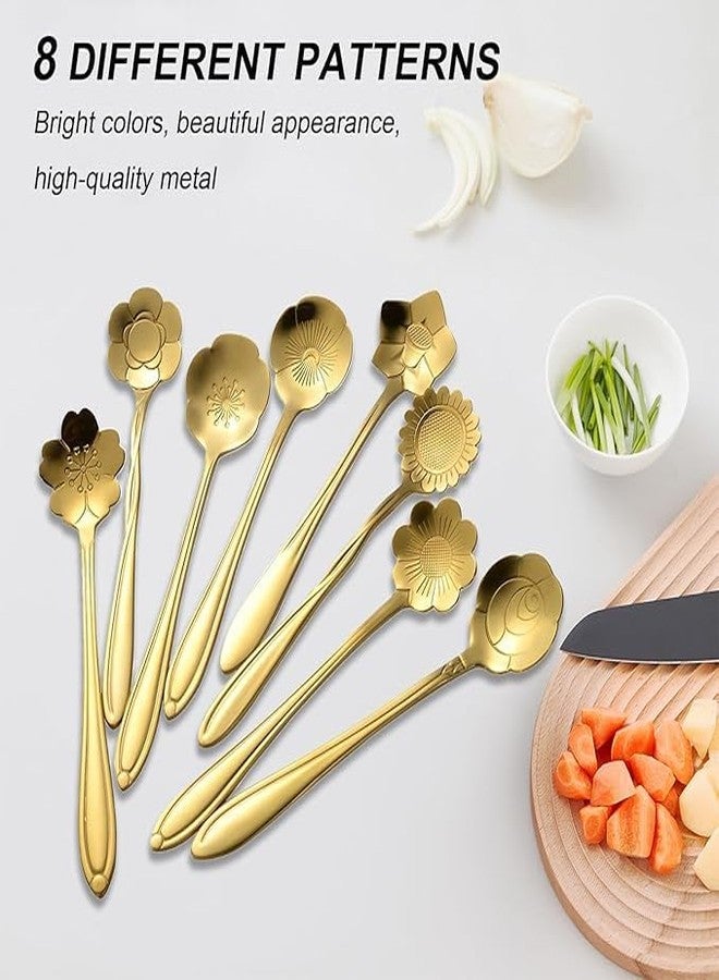 Styllent 8 Pcs Gold Flower Coffee & Tea Spoons Set with Elegant Floral Designs Premium Stainless Steel Mini Dessert Sugar Spoons 4.96 Inch for Coffee Tea Ice Cream Stirring Home Office Gifting ForAll! - Image 5