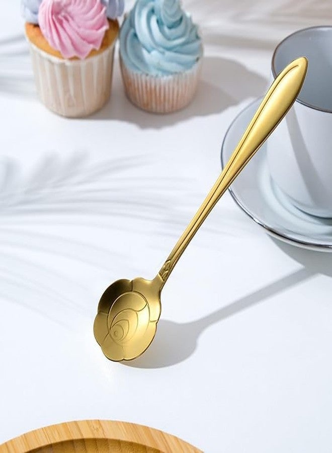 Styllent 8 Pcs Gold Flower Coffee & Tea Spoons Set with Elegant Floral Designs Premium Stainless Steel Mini Dessert Sugar Spoons 4.96 Inch for Coffee Tea Ice Cream Stirring Home Office Gifting ForAll! - Image 3
