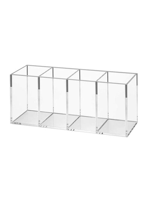 Acrylic Pen Holder 4 Compartments Clear Pencil Organizer Cup for Countertop Desk Accessory Storage