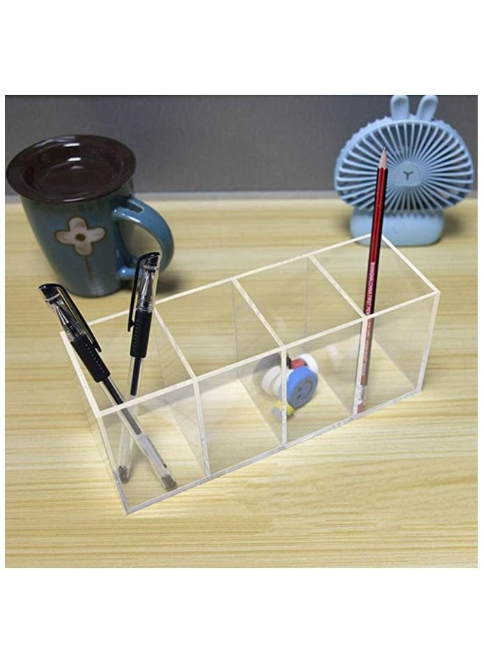 SMARTPOINTS Acrylic Pen Holder 4 Compartments Clear Pencil Organizer Cup for Countertop Desk Accessory Storage  - Image 4