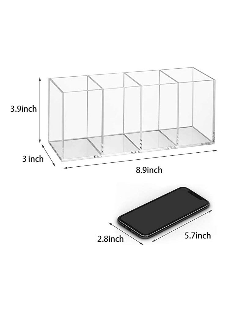 SMARTPOINTS Acrylic Pen Holder 4 Compartments Clear Pencil Organizer Cup for Countertop Desk Accessory Storage  - Image 3