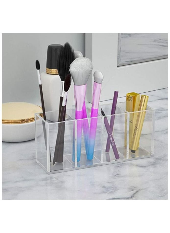 SMARTPOINTS Acrylic Pen Holder 4 Compartments Clear Pencil Organizer Cup for Countertop Desk Accessory Storage  - Image 5