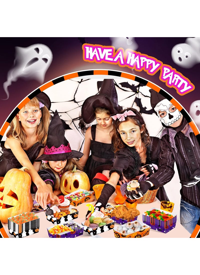Nuenen Nuenen 60 Pieces Halloween Paper Food Trays Nacho Trays Halloween Treat Snack Candy Holder Trays Disposable Serving Trays for Halloween Decorations Treat Party Supplies  - Image 2