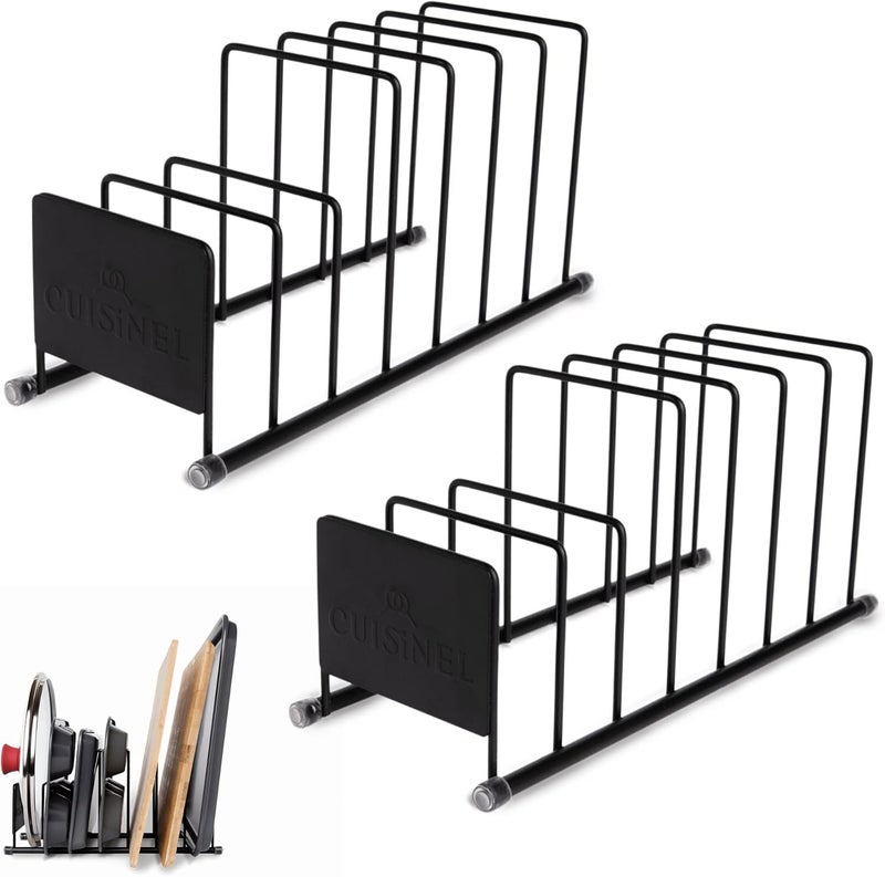 Cuisinel Lid and Dish Organizer Rack - 2-Pack Matte Black Kitchen Storage Organization Stand - Plate Holder, Pan/Pots Covers, Cutting Board and Cookie Sheet Divider - 7-Tier Cabinet/Counter Display - Image 1