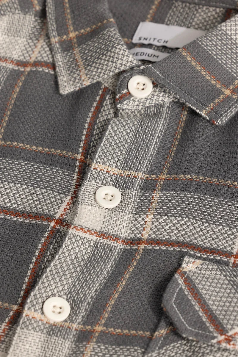 SNITCH Grey Double Pocket Checks Shirt