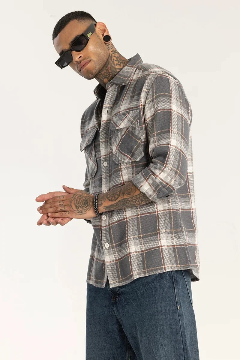 Snitch  Grey Double Pocket Checks Shirt for Men | Best Price UAE