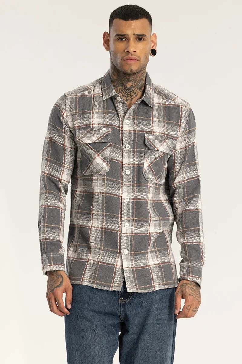 Snitch  Grey Double Pocket Checks Shirt for Men | Best Price UAE