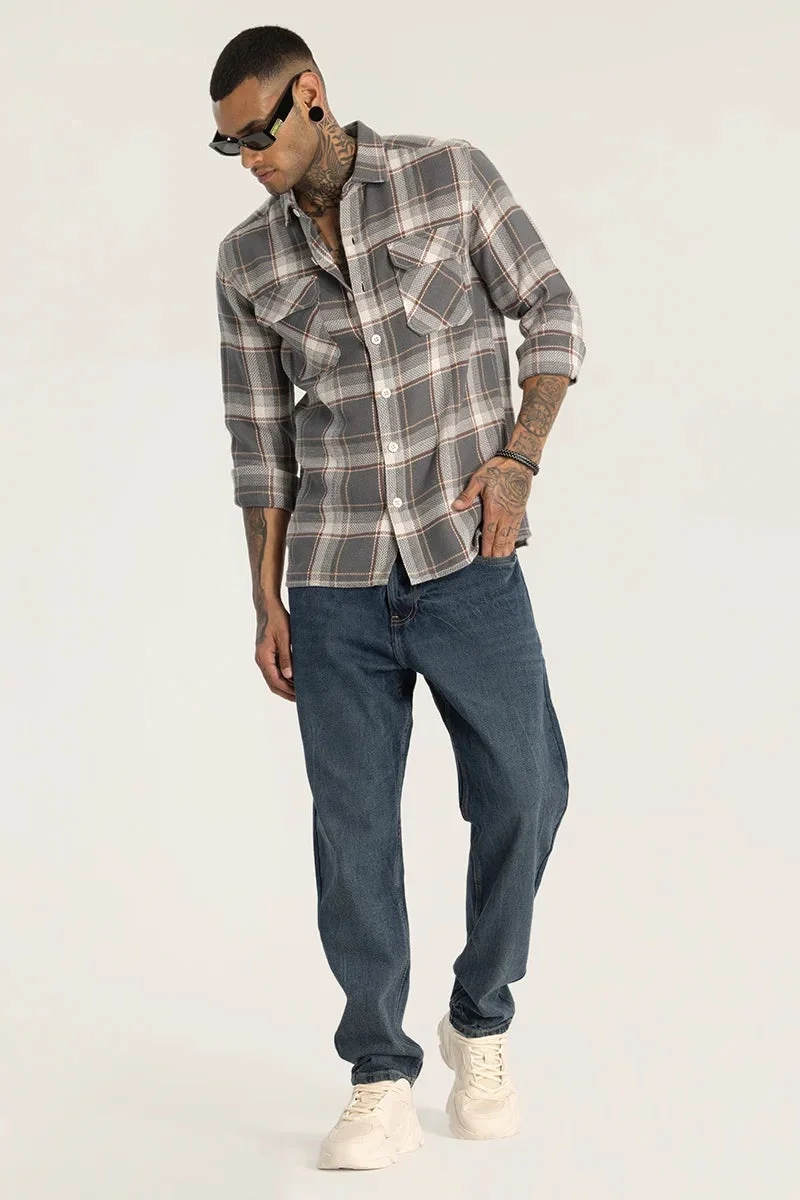 Snitch  Grey Double Pocket Checks Shirt for Men | Best Price UAE