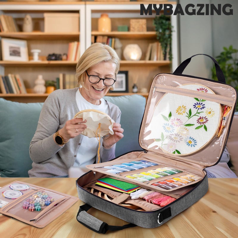 MYBAGZING | حقيبة مشروع تطريز كبيرة - منظم مستلزمات التطريز بالكروس ستتش - حقيبة أطقم التطريز - تخزين ومنظم للخيوط والحلقات - Image 2
