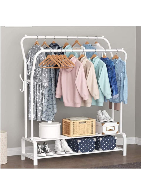 Clothes Organizer and Holder, Clothing Stand Metal, Garment Rack (white with Two Shelves)