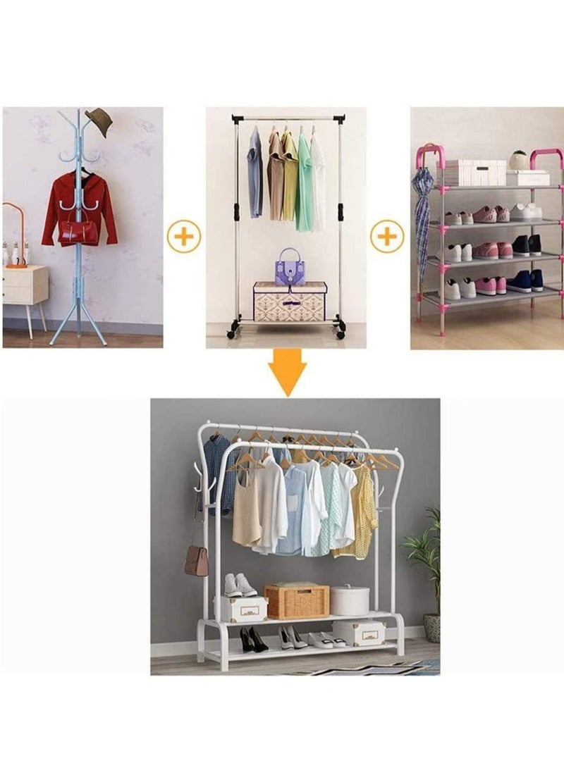 Arabest Clothes Organizer and Holder, Clothing Stand Metal, Garment Rack (white with Two Shelves)  - Image 3