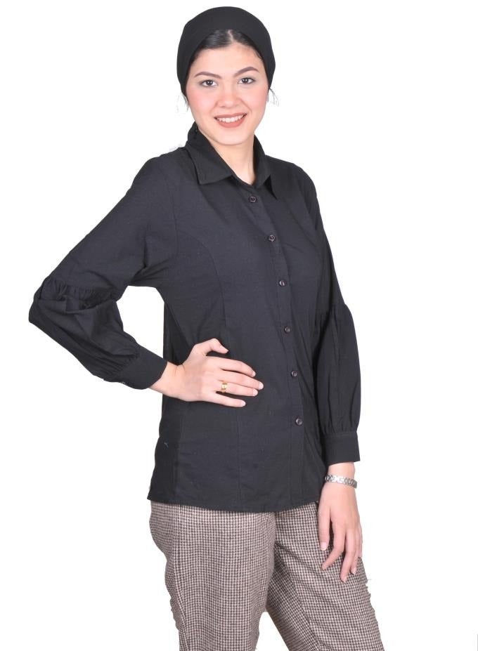 women casual shirt pump sleeves - black color - Image 2