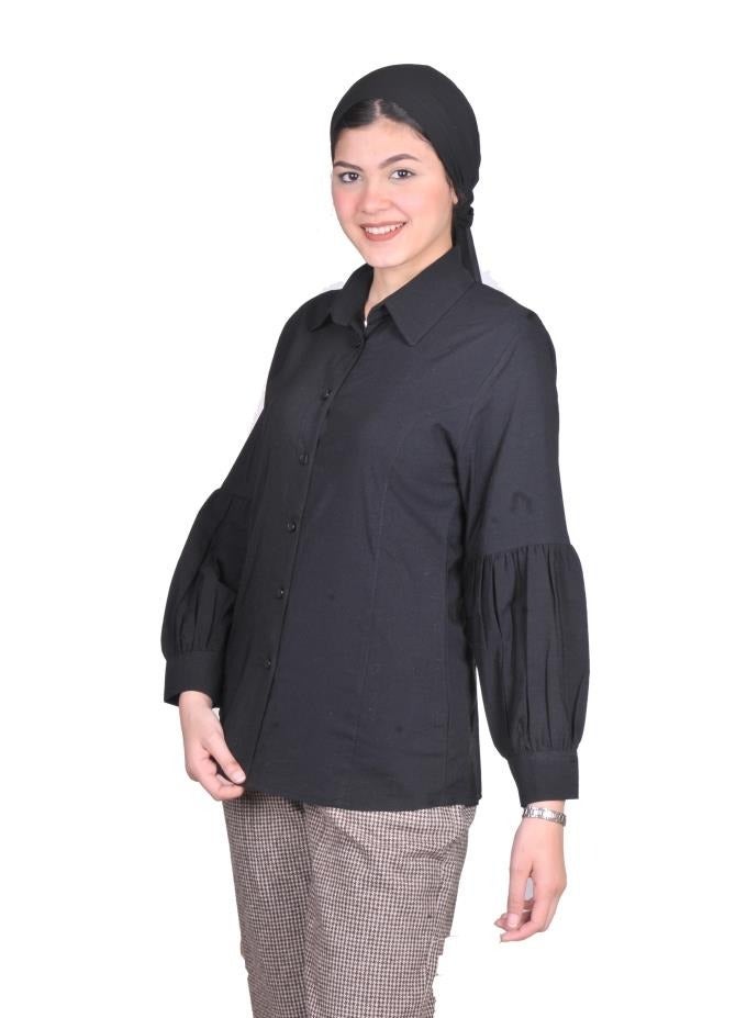 women casual shirt pump sleeves - black color - Image 1