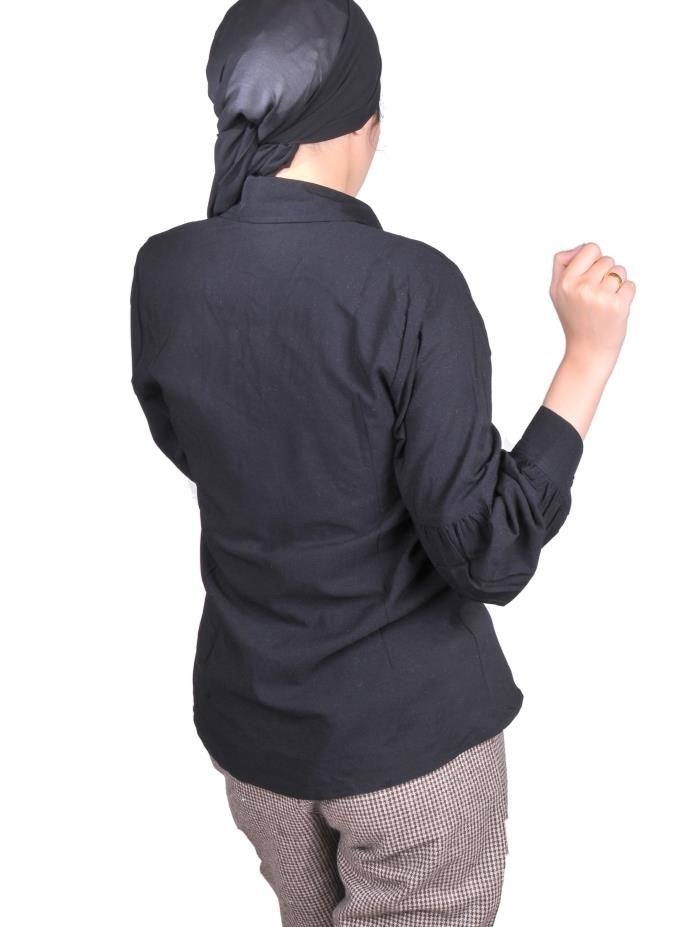 women casual shirt pump sleeves - black color - Image 3