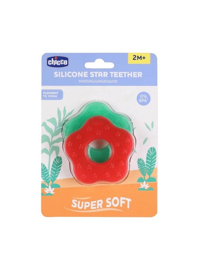 Chicco Teether Supersoft Star 2M+ 2Pc Red + Green - Image 1