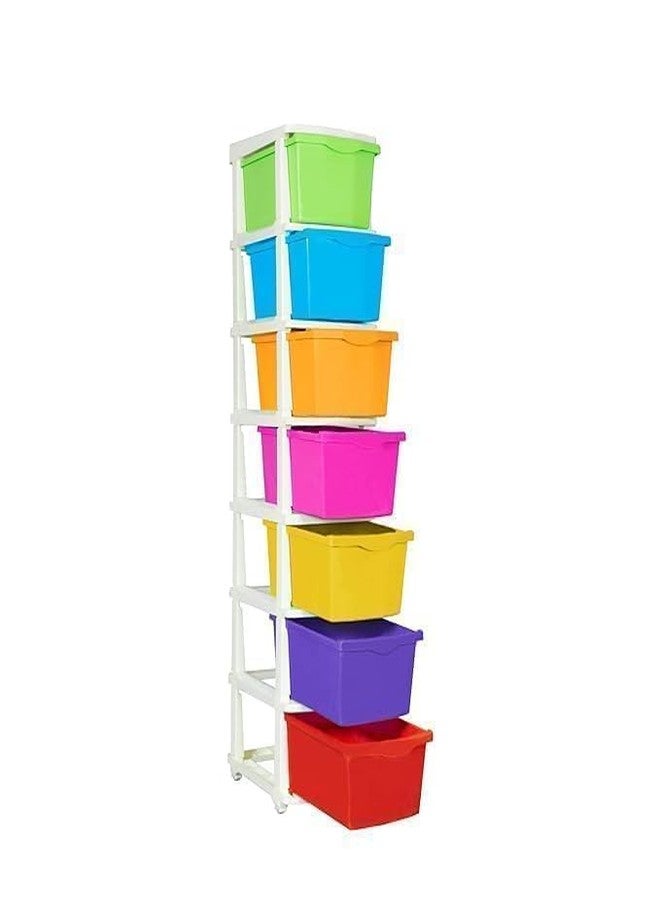 Nikdhan Creation 7XL Plastic Modular Drawer System for Home, Office, Hospital, Parlor, School, Doctors, Home and Kids, Product Dimension When assembeled (27cmx32cmx111 cm) (Multi Colour, 7XL) - Image 1