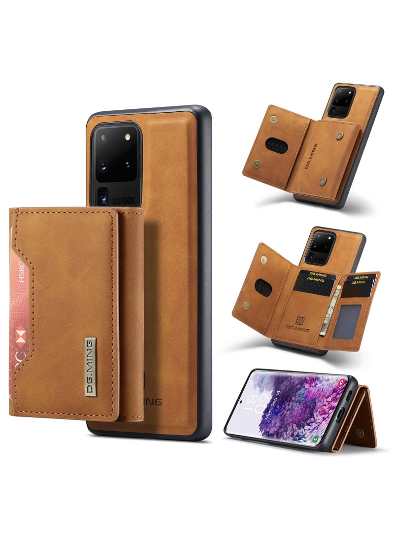 DGMING - Wallet Case for Samsung Galaxy S20 Ultra, DG.MING Premium Leather Phone Case Back Cover Magnetic Detachable with Trifold Wallet Card Holder Pocket (Brown) - Image 1