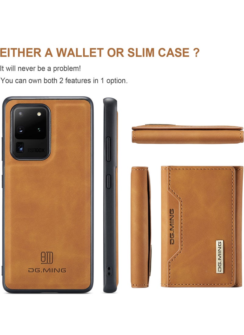 DGMING - Wallet Case for Samsung Galaxy S20 Ultra, DG.MING Premium Leather Phone Case Back Cover Magnetic Detachable with Trifold Wallet Card Holder Pocket (Brown) - Image 1