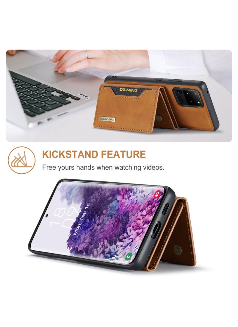 DGMING - Wallet Case for Samsung Galaxy S20 Ultra, DG.MING Premium Leather Phone Case Back Cover Magnetic Detachable with Trifold Wallet Card Holder Pocket (Brown) - Image 1
