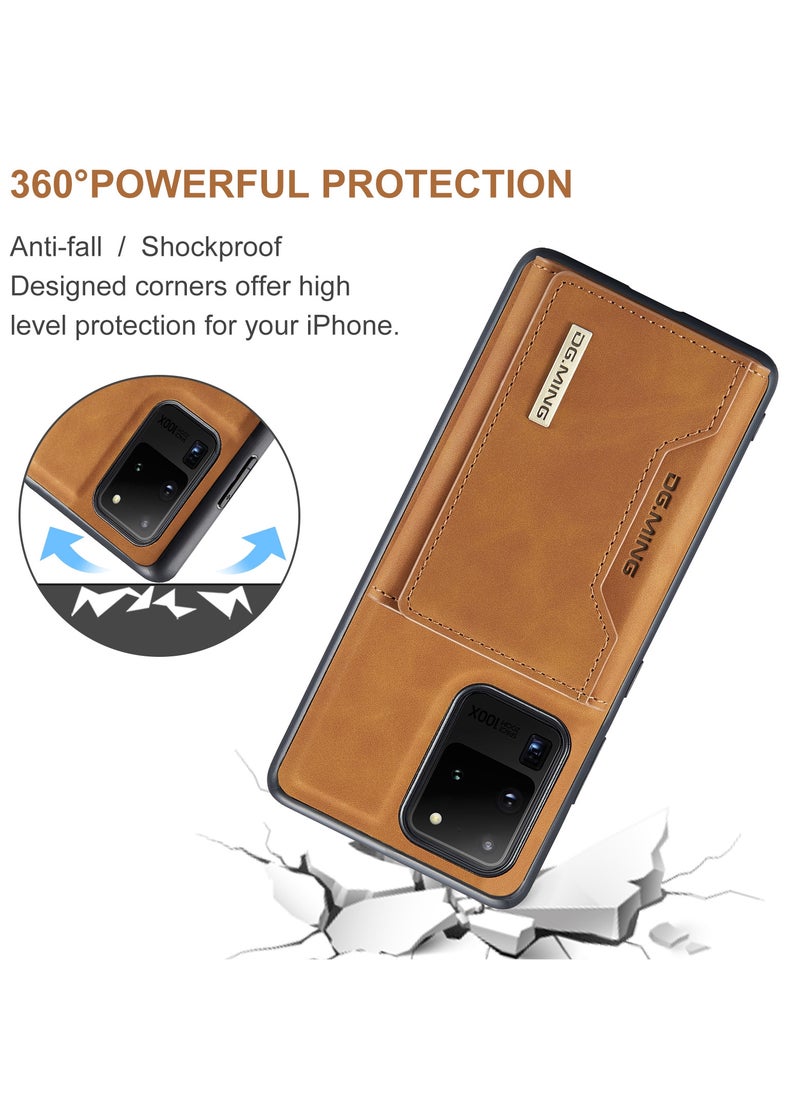 DGMING - Wallet Case for Samsung Galaxy S20 Ultra, DG.MING Premium Leather Phone Case Back Cover Magnetic Detachable with Trifold Wallet Card Holder Pocket (Brown) - Image 1