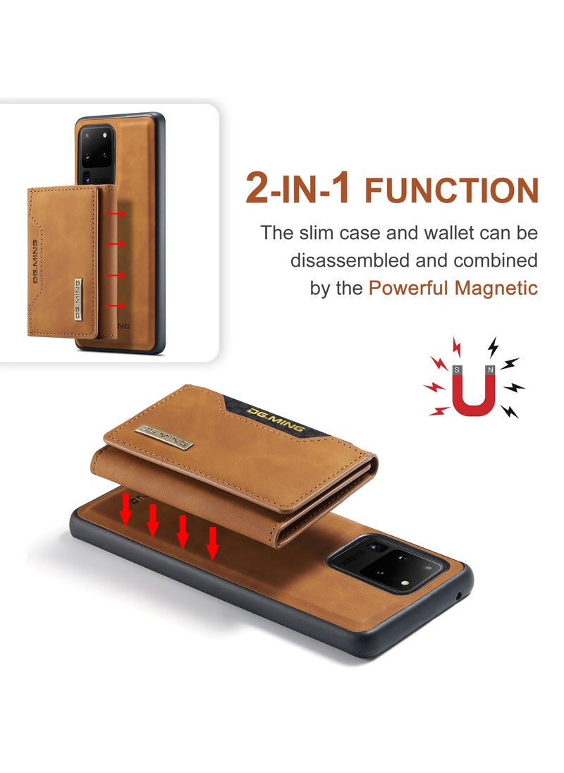 DGMING - Wallet Case for Samsung Galaxy S20 Ultra, DG.MING Premium Leather Phone Case Back Cover Magnetic Detachable with Trifold Wallet Card Holder Pocket (Brown) - Image 1