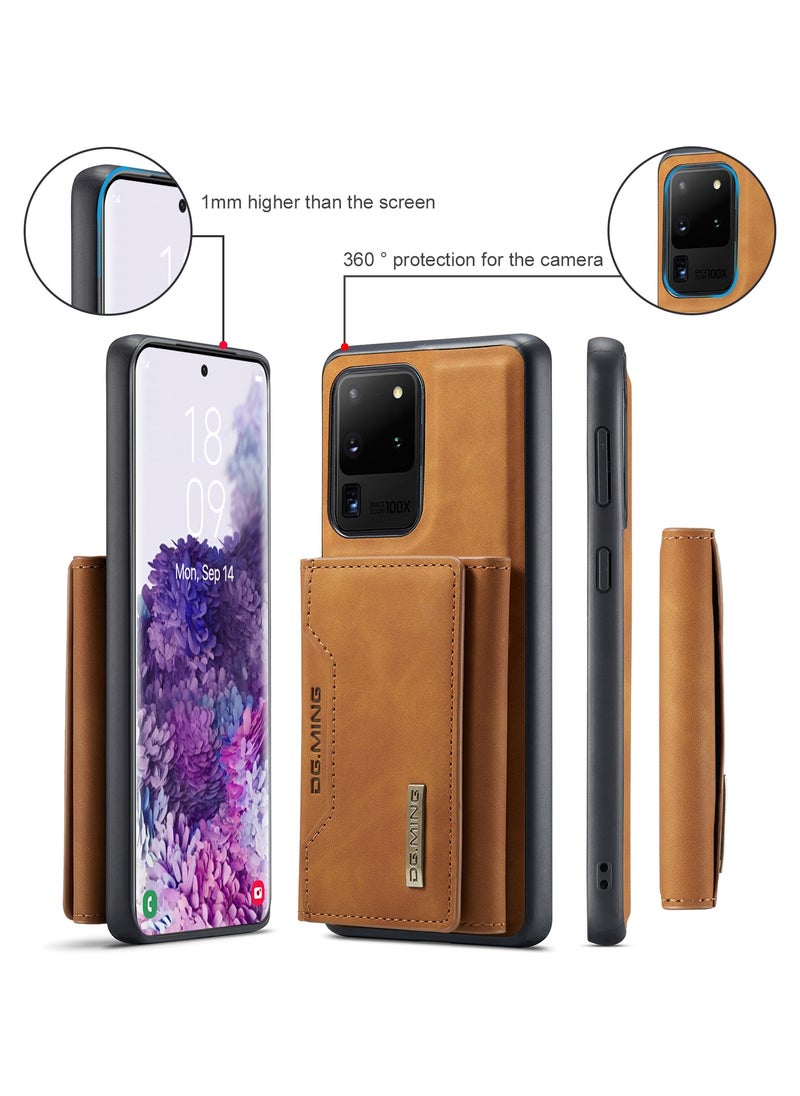 DGMING - Wallet Case for Samsung Galaxy S20 Ultra, DG.MING Premium Leather Phone Case Back Cover Magnetic Detachable with Trifold Wallet Card Holder Pocket (Brown) - Image 1