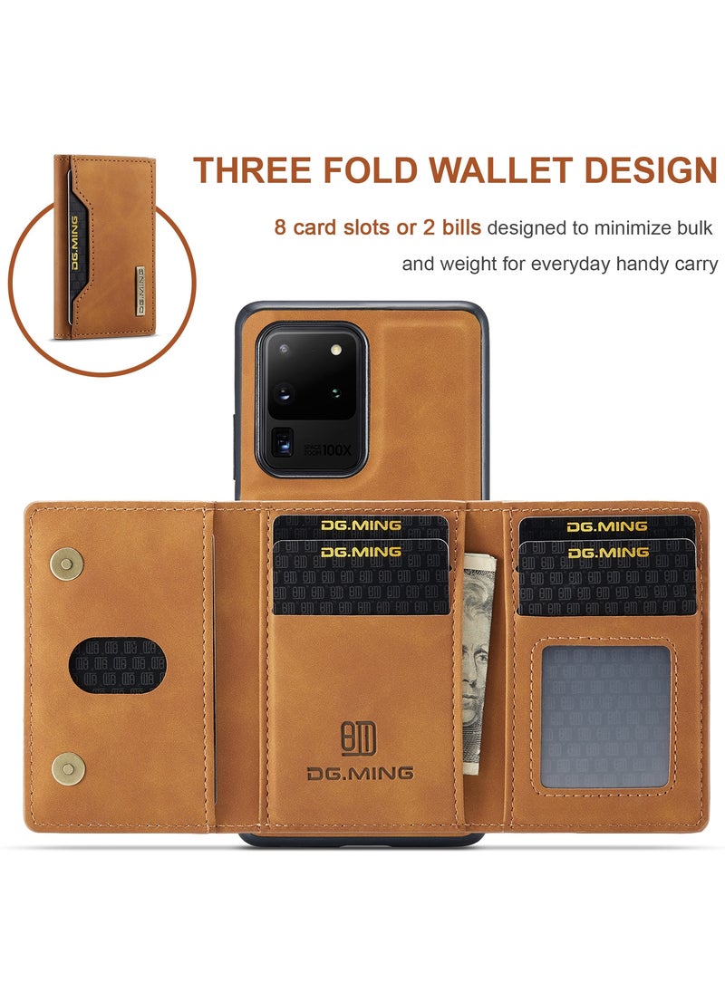 DGMING - Wallet Case for Samsung Galaxy S20 Ultra, DG.MING Premium Leather Phone Case Back Cover Magnetic Detachable with Trifold Wallet Card Holder Pocket (Brown) - Image 1